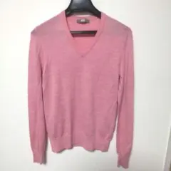 UNIQLO メリノウール100%ピンク Vネック セーター 長袖
