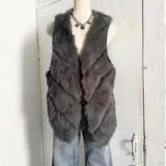 タグ付き フェイク ファーベスト グレー y2k フェアリーグランジ 平成ギャル