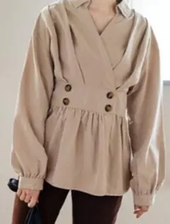 GRL トレンチ風バックシャーリングカシュクールブラウスS