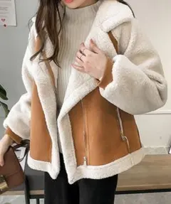 ボアジャケット ホワイト/ブラウン Mサイズ