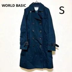 WORLD BASIC ワールドベーシック トレンチコート S 紺 ダブル