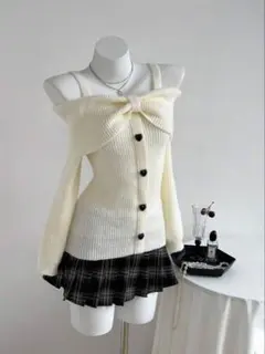 SHEIN オフショルダーリボン付きニットセーター