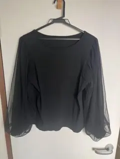 ブラック プリーツ バルーンスリーブ トップス