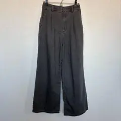 GU ジーユー ライトデニムタックワイドパンツ S グレー スミクロ