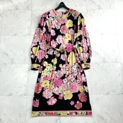 レオナール　花柄　ウール　シルク　トリム　膝丈ワンピース　M レオナール 花柄 ウール シルク トリム 膝丈ワンピース M - メルカリ