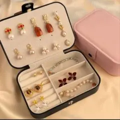 ジュエリーボックス アクセサリーケース コンパクト 持ち運び大容量 ブラック 黒