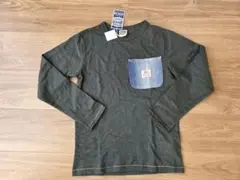 新品デニムポケット付き長袖カットソー 150センチ　カーキ色