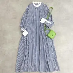 美品 ジャーナルスタンダードレリューム ロングシャツワンピース ストライプ 青