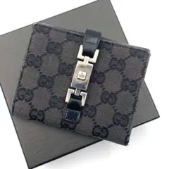 GUCCI グッチ GG キャンバス ジャッキー 二つ折り財布 Wホック 黒