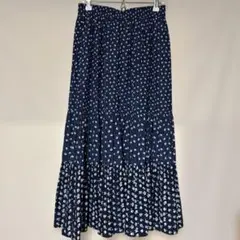 ユニクロ ネイビー 花柄 フレアロングスカート