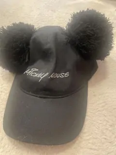 ミッキーマウス ポンポン付きキャップ 黒