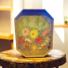 八角形 アンティーク額 花の油彩画風 ゴールド額縁 箱入り