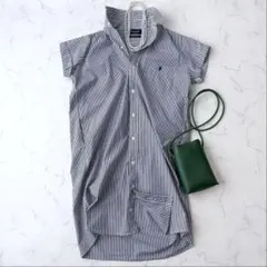 美品 ジムフレックス ストライプ シャツワンピース コットン100 白×青 12