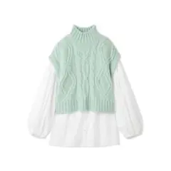 ミラオーウェン　【セットアイテム】ケーブルベストシャツレイヤードSET