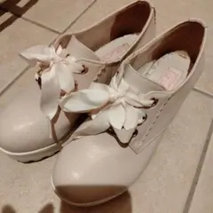 リズリサ LIZLISA 厚底 ローファー スニーカー M ピンク リボン