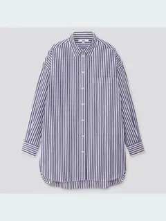 ユニクロ　エクストラファインコットン　オーバーサイズロングシャツ　ストライプ