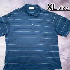 USA古着　ポロシャツ　XL　ボーダー　ティールブルー　ゴルフ　ウェア　半袖