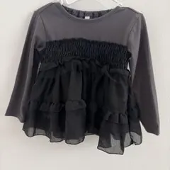 フリル付き長袖トップス グレー/ブラック