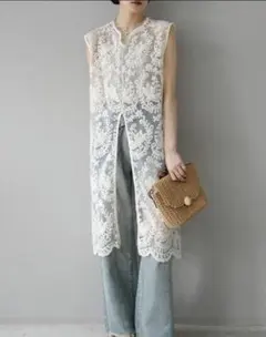 Lumier フロントスリットレースチュニック