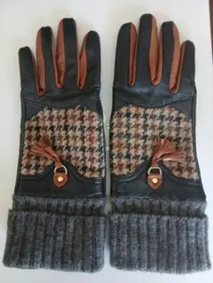 トプカピ　レザーとウールのチェック柄手袋