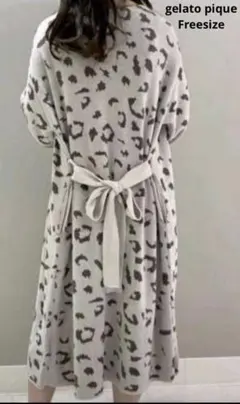 【翌日発送】ジェラピケ シルク混レオパード柄ニットガウン ルームウェア フリー