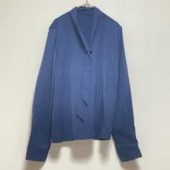 ボウタイブラウス シャツ 長袖 ネイビー レディースS きれい目 上品 シンプル
