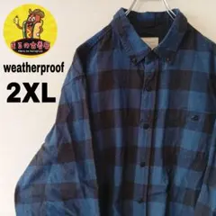 USA古着 weatherproof　ネルシャツ2XL　ブルーブラック　チェックのサムネイル