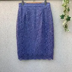 【ユニクロ】M♡ひざ丈スカート 花柄レース 総柄 裏地 きれいめ ブルー系