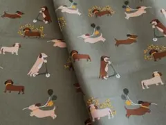 新品未使用　防水コットン　ダックス　ダックスフンド　生地　緑　107×40cm