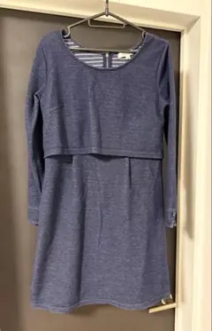 マタニティ　ワンピース　膝丈　授乳服 ネイビー 長袖　妊婦服　春服　秋服