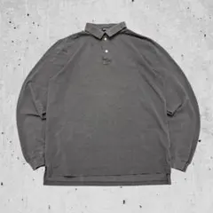 90sUSA製ランズエンド長袖ポロシャツ無地チャコールグレーフェード鹿の子古着M