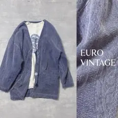 1/25終◆ヨーロッパ古着 デニムジャガード フラワー ノーカラー ジャケット