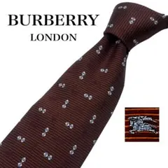 【美品】BURBERRY ネクタイ 茶 小紋柄 馬ロゴ刺繍 シルク100%