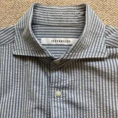 ブルーintermezzoストライプ長袖シャツ　Lサイズ　シボ加工