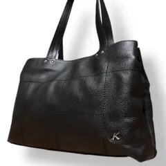 美品✨キタムラ　トートバッグ　A4ブラック　シボレザー　ステッチ　ロゴ　肩掛け