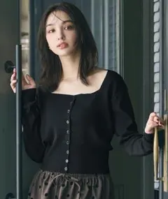 スクエアネック ハイゲージニットカーディガン