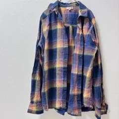 美品✨So 【M 】ネイビー　オレンジ　イエロー チェックシャツ　お出かけ　通学