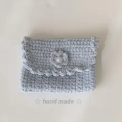 編み物　模様編み ポーチ マルチポーチ　デジカメケース　ライトブルー(水色)