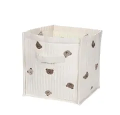 クマ刺繍のキルティング収納ボックス