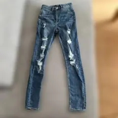 ダメージ加工インディゴスキニーデニム