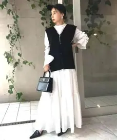 【美品】Ameri ベスト付きティアードロングワンピースM レイヤード 3way