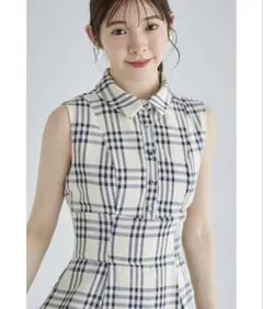 バックレースアップチェックシャツワンピース　tocco closet