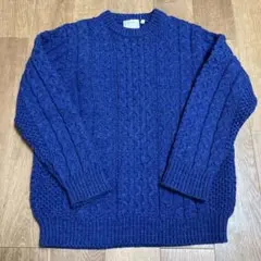 ヴィンテージ　ケーブル編みウール混紡セーター L 青