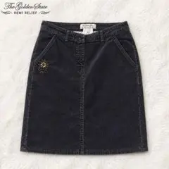 レミレリーフ　コーデュロイスカート M 日本製 花スタッズ 膝丈 フェード加工