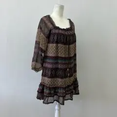 【a1810】クレドソル シャツワンピース 総柄 エスニック ペイズリー柄 Mのサムネイル