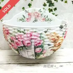 デコパージュ ꔛ‬ꕤ 壁掛けリメイク鉢♡薔薇うさぎ♡インテリア雑貨のサムネイル