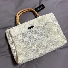 バンブー&レースハンドバッグ　ホワイトのサムネイル