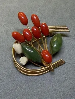 珊瑚　ヴィンテージ風 花束デザイン ブローチ赤珊瑚　sh0010