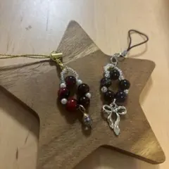 天然石とパールビーズのストラップ