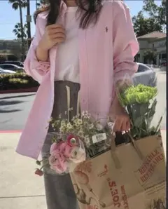 ラルフローレン ボタンダウン　ストライプ　シャツ　ピンク　M